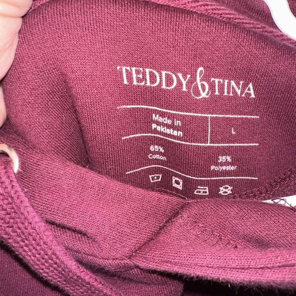 Teddy & Tina Together Couple Hoodies Size Large Oversized Burgandy - Picture 5 of 5